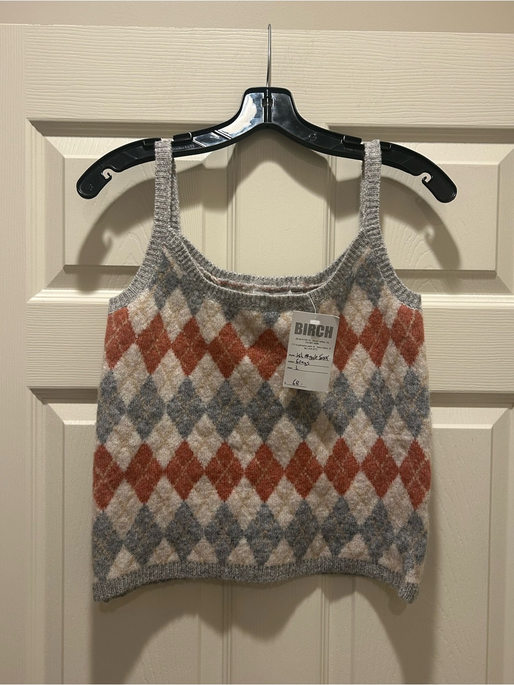 Lush Argyle Knit Tank Top — Rust, Gray & Cream